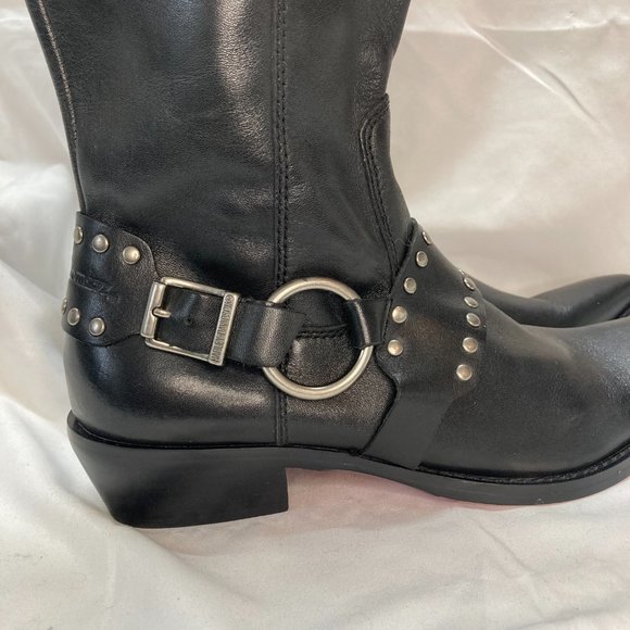 NEW Harley Davidson Low Heel Mid Calf Moto Western Leather Boots Size 8 Black. - Picture 8 of 11
